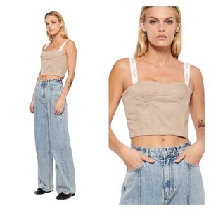 NWT ROKH Tan Logo Ribbon Bustier Crop Top Size 38, US 4-6